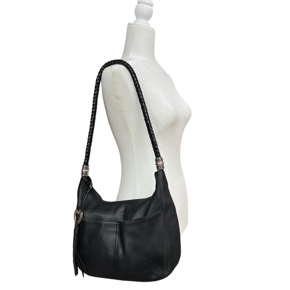 Brighton Barbados Ziptop Hobo Shoulder Bag, Black Leather with
